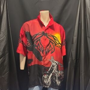 Vintage 90s Y2K Shirt Size XL Red Chopper Polyester Biker Camp